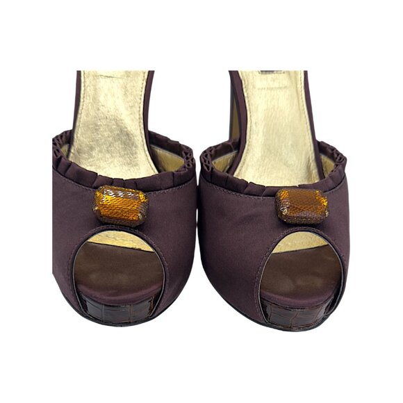 ABS by Allen Schwartz Purple Satin Peep Toe Pumps - Jewel Accent - Size 9.5 - Picture 11 of 14